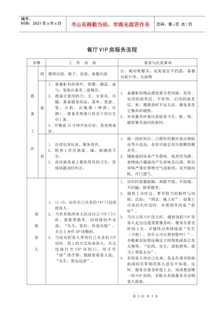 餐厅VIP房服务流程