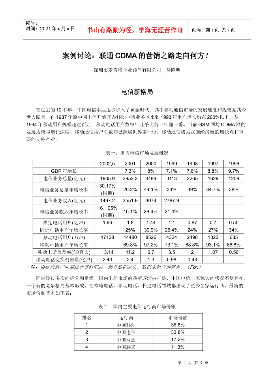 联通CDMA的营销之路走向何方_第1页