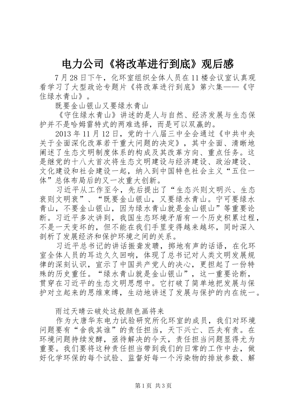电力公司《将改革进行到底》观后感_第1页