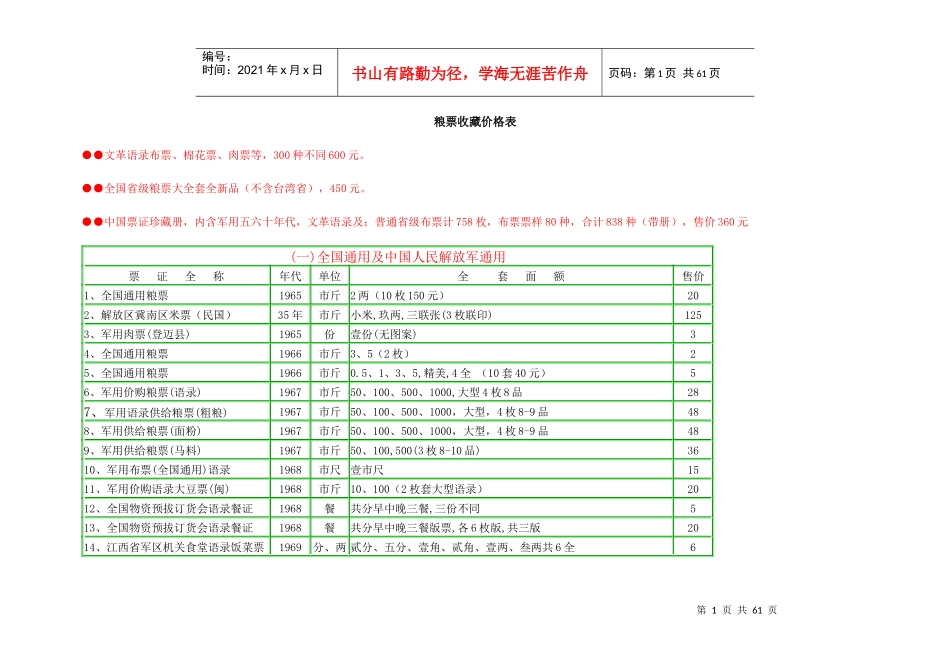 粮票收藏价格表_第1页