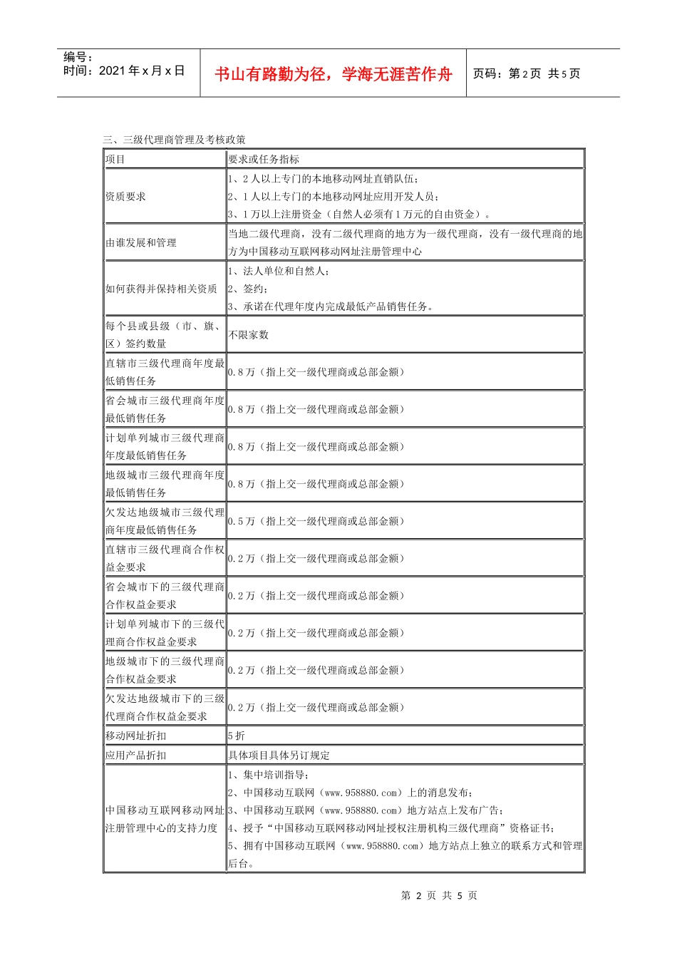 移动网址授权注册机构三级代理商业务规范_第2页
