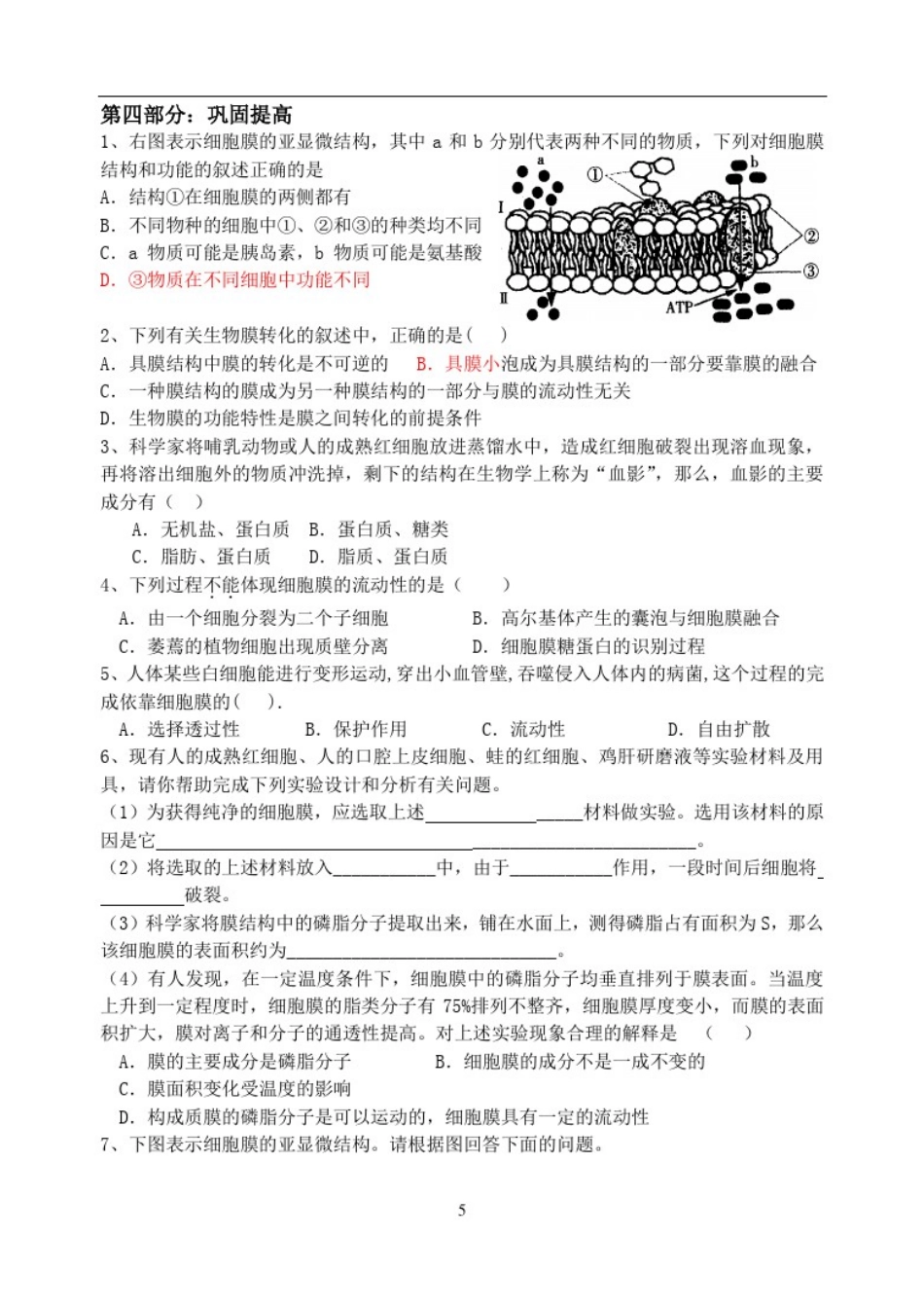 学案,生物膜的流动镶嵌模型_第3页