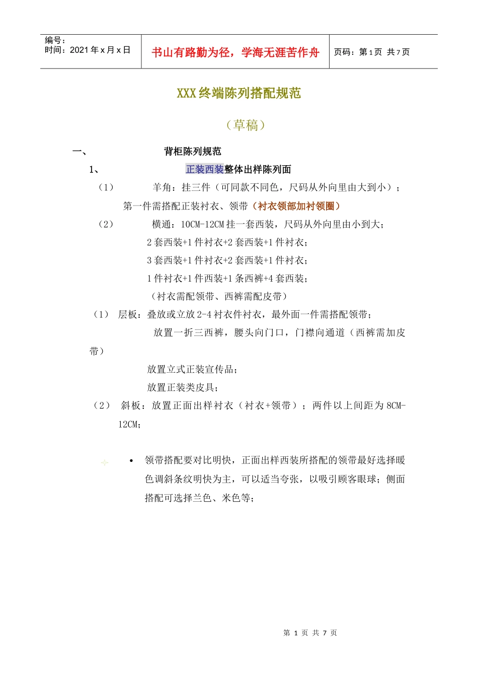 服装--终端陈列搭配规范_第1页