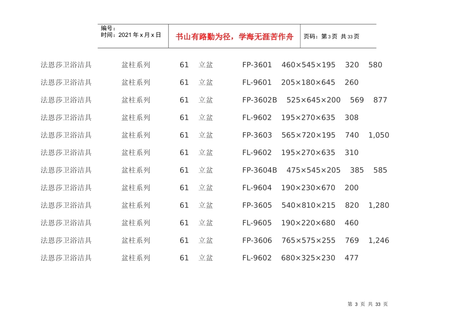 法恩莎卫浴洁具价格表_第3页