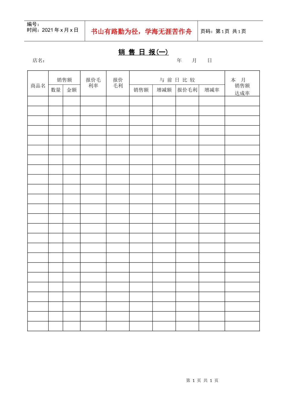 销 售 日 报(一)_第1页