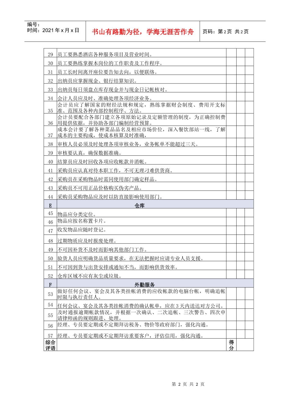 财务部会计等岗位服务质量检查标准_第2页