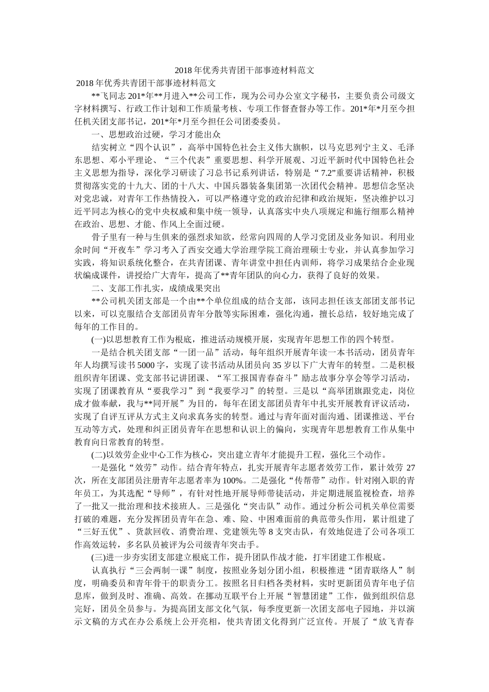 优秀共青团干部事迹材料范文 _第1页