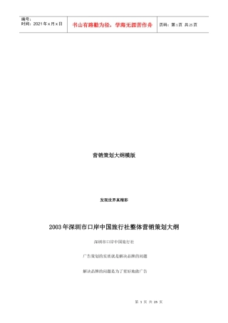深圳市口岸中国旅行社年度整体营销策划大纲