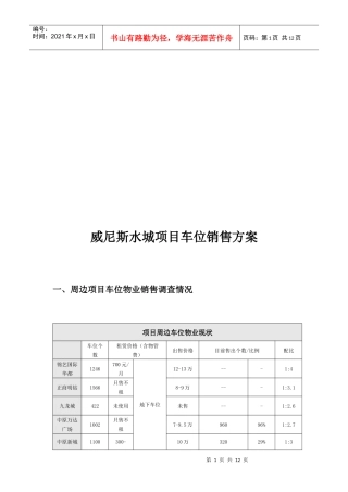 某水城项目车位销售方案