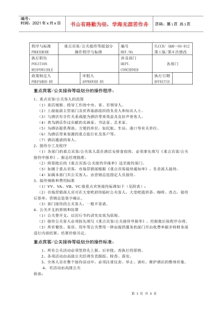 重点宾客-公关接待等级划分操作程序与标准