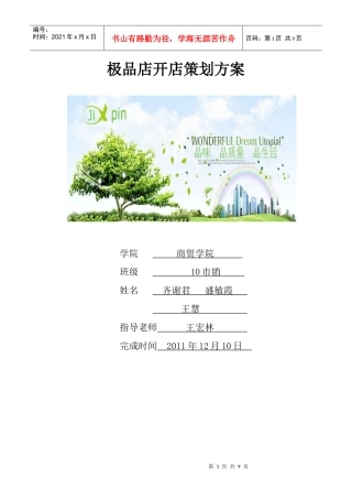 极品店开店策划方案范本
