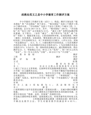 政教处范文县中小学德育工作测评方案 
