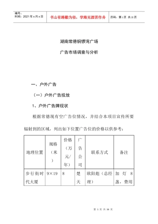 湖南常德某广场广告市场调查与分析