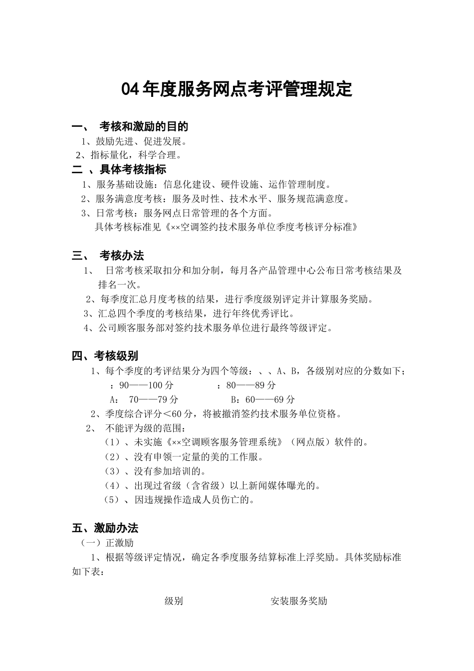 某年度服务网点考评管理规定_第1页