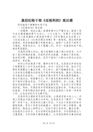 基层纪检干部《巡视利剑》观后感