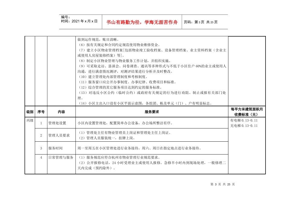 杭州市普通住宅物业菜单式服务参考收费标准(试行)_第3页