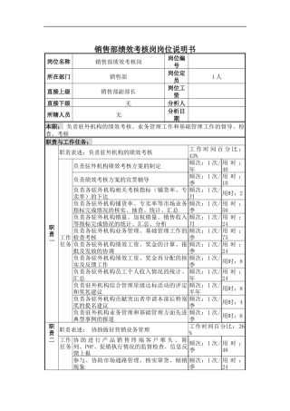 销售部绩效考核岗岗位说明书