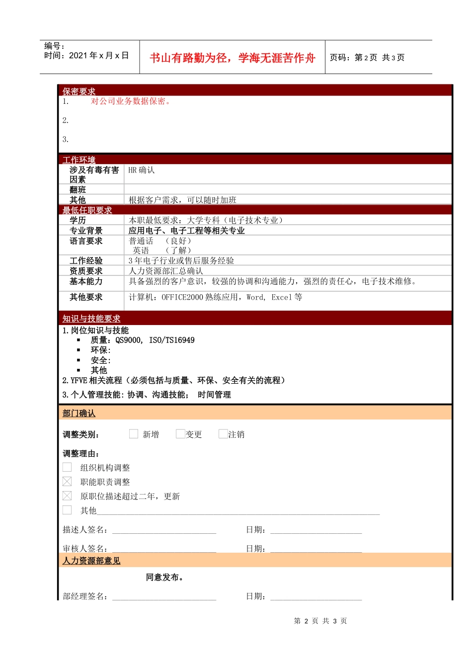 某大型电子公司售后服务主管职位说明书_第2页