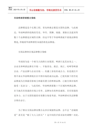 某某啤酒营销整合策略