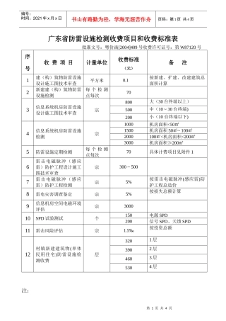 服务收费-广东省防雷设施检测服务收费项目和收费标准表