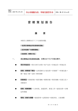 营销策划报告摘要（DOC139页）