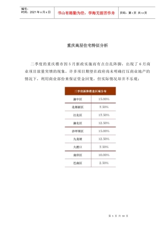 某地房地产市场高层住宅特征分析