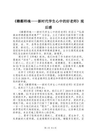 《赣鄱师魂——新时代学生心中的好老师》观后感