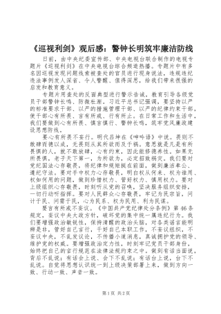 《巡视利剑》观后感：警钟长明筑牢廉洁防线