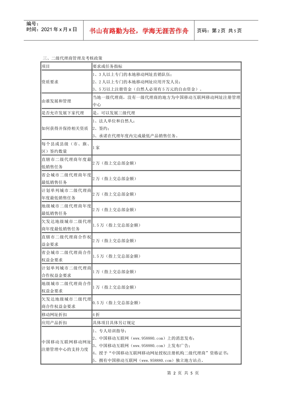 移动网址授权注册机构二级代理商业务规范_第2页