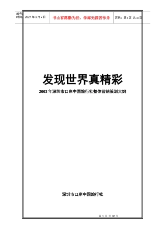 深圳市旅行社整体营销策划大纲