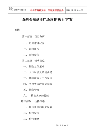 深圳市某商业广场营销执行方案