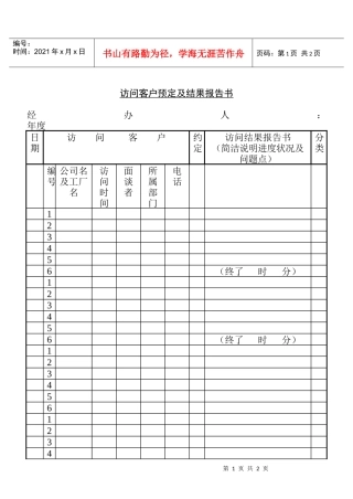 某销售公司访问客户预定及结果报告书