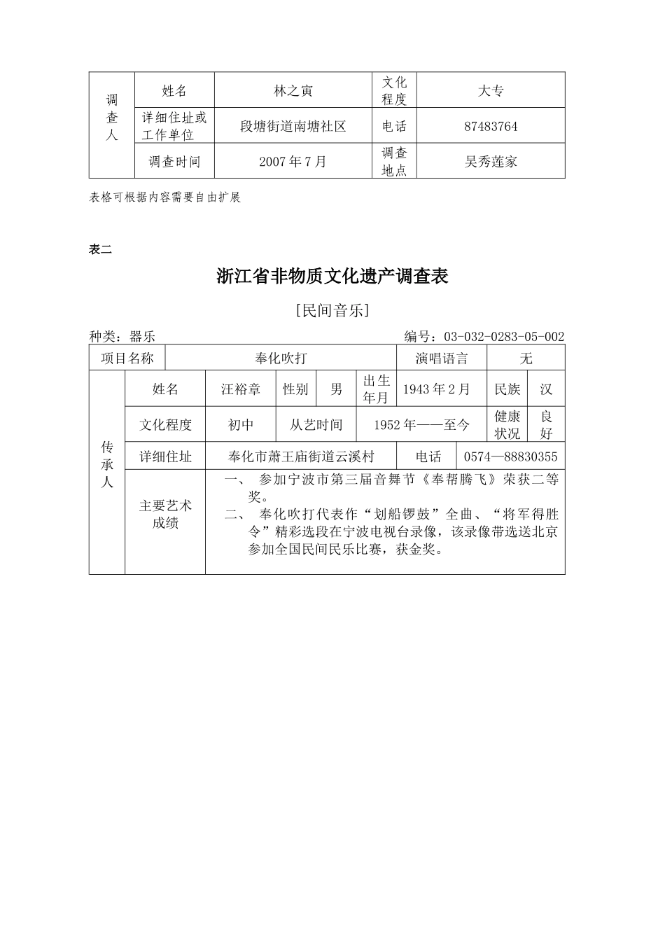 浙江省非物质文化遗产调查表汇编_第3页