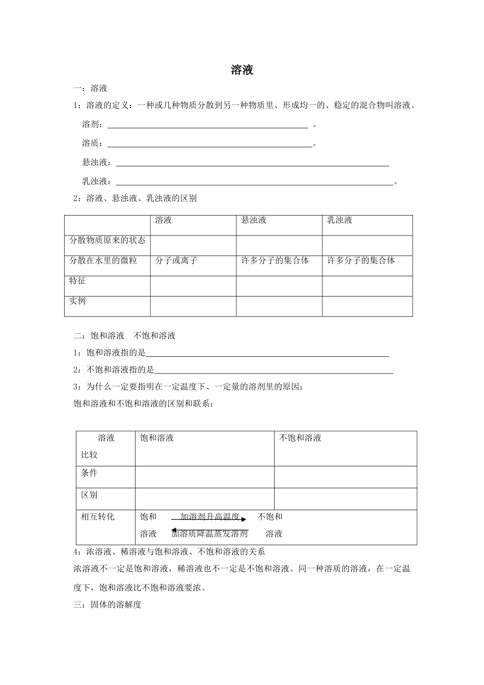 中考化学专题训练溶液 _第1页