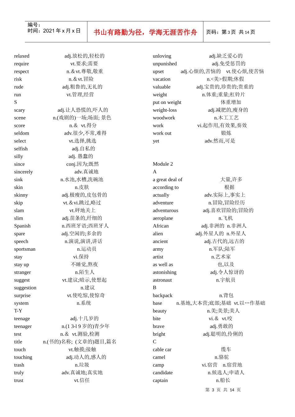 牛津高中英语单词表(单元M1-M4)整理完全汇总 无广告 无背景 更清晰_第3页