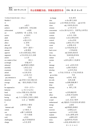 牛津高中英语单词表(单元M1-M4)整理完全汇总 无广告 无背景 更清晰