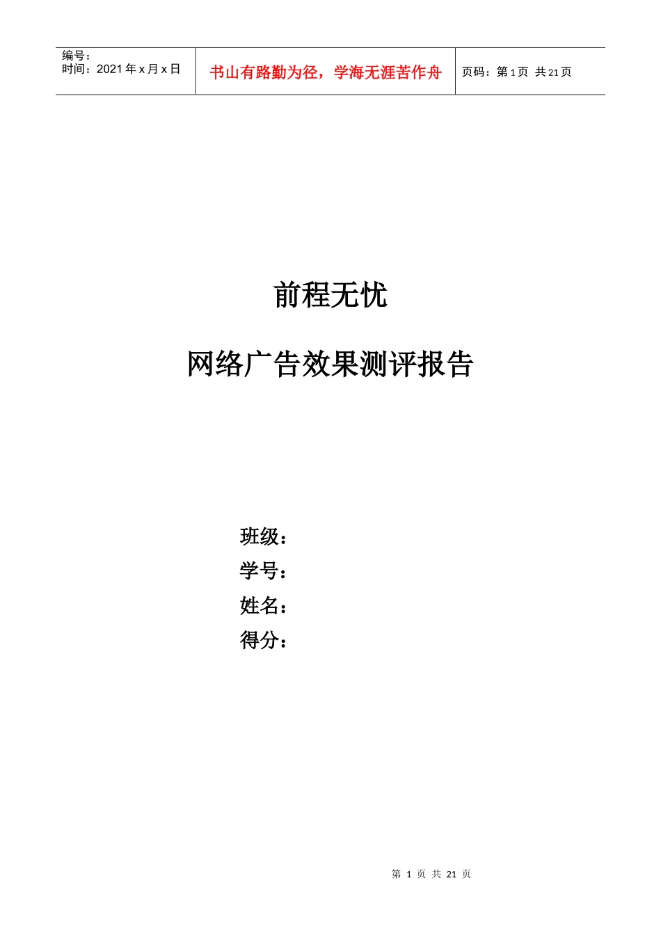 网络广告效果测评报告概要_第1页