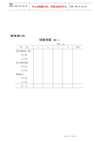 销售预算表格汇编