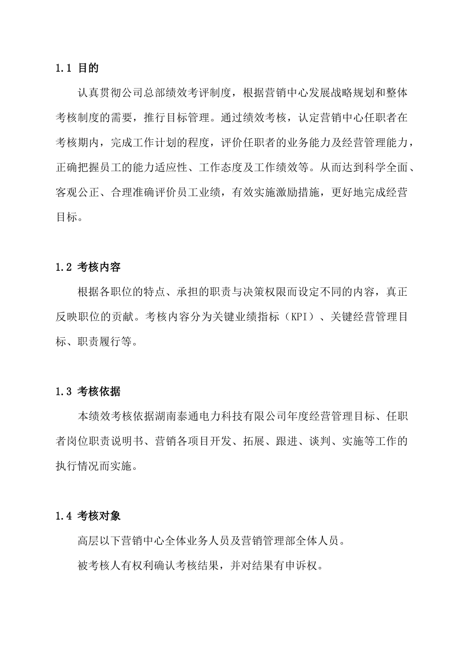湖南泰通电力科技有限公司营销中心绩效考核体系_第2页