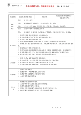 营销部（副）经理职务说明书