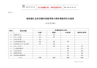 邮政储汇业务员技能操作考试大纲