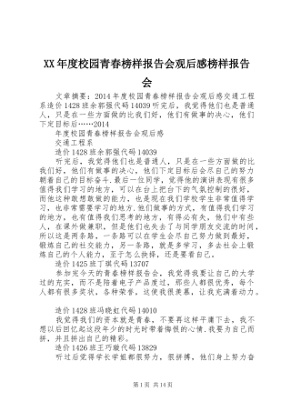 XX年度校园青春榜样报告会观后感榜样报告会