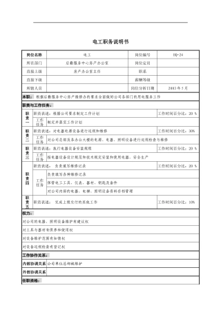 通信行业-后勤服务中心-电工岗位说明书