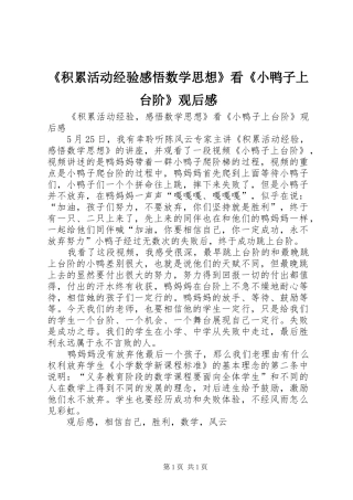 《积累活动经验感悟数学思想》看《小鸭子上台阶》观后感