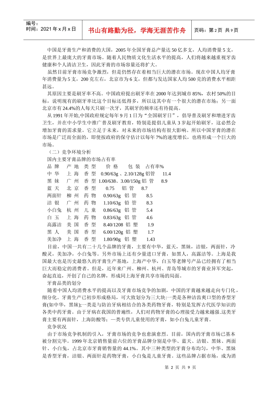 牙膏市场营销推广范本_第2页