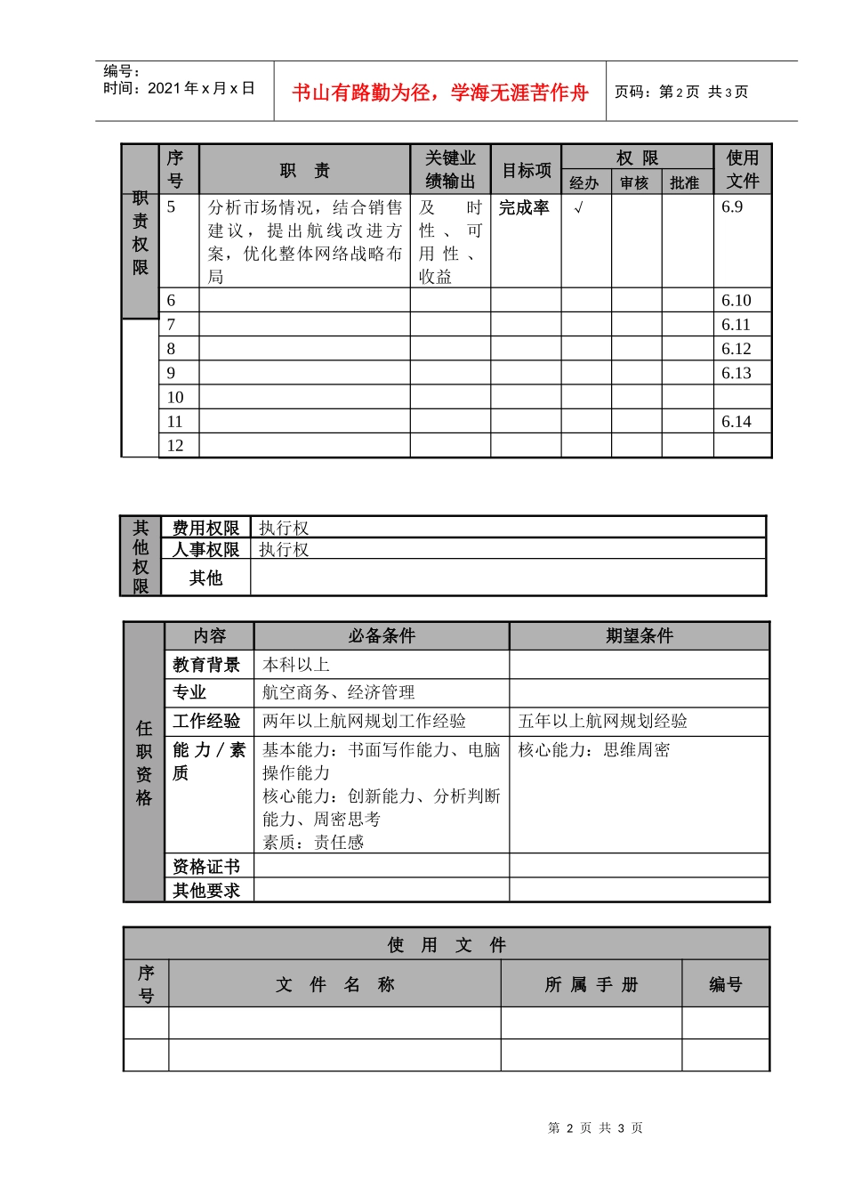 物流公司销售网络规划助理职位说明书及关键绩效标准_第2页