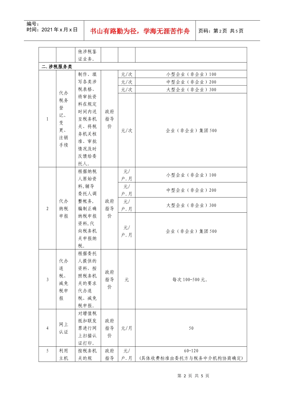 江苏省税务中介服务收费标准_第2页