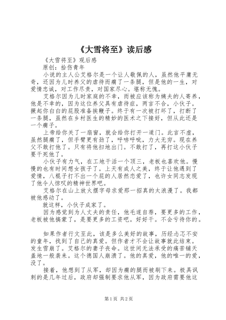 《大雪将至》读后感_第1页
