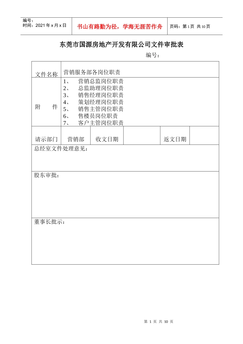 营销服务部各岗位职责_第1页