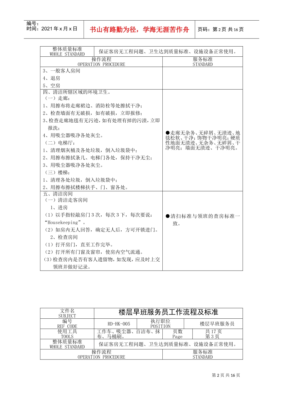 楼层早班服务员工作流程及标准_第2页